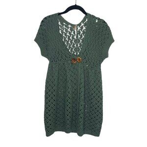 Free People Green Open Knit Crochet 2 Button Top, Size XS #343